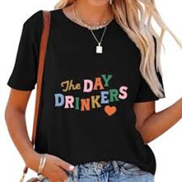 ban.do The Day Drinkers Short Sleeve Crew Neck Graphic T-Shirt Black Women's S - Picture 1 of 5